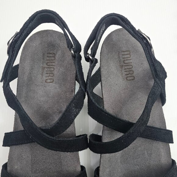 Munro Tarifa Sandal Womens 10 NARROW Black Suede Strappy Wedge Travel Casual - Picture 7 of 15